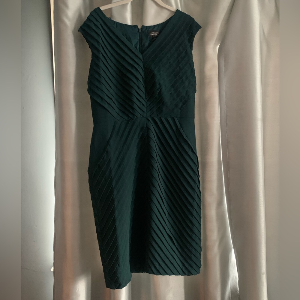 Adrianna Papell forest green pin tucked dress